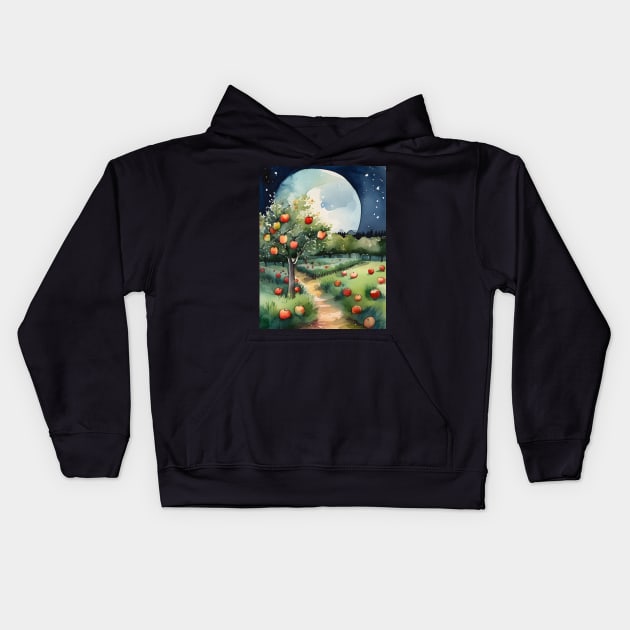 Apple Orchard Under the Moon Kids Hoodie by CAutumnTrapp